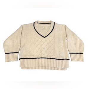 Maeve by Anthropologie Cream Cable Knit V-Neck Sweater XS